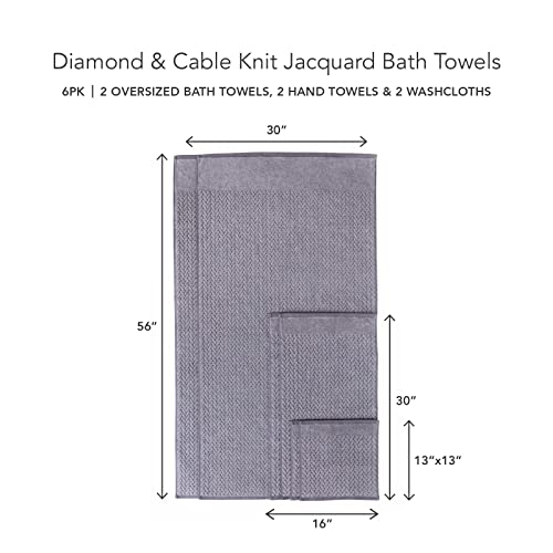 Texere 100% Organic Cotton Jacquard 650 GSM Premium Bath Towel Sets - Extra Absorbent Quick Dry and Plush, 2 Large Bath Towels, 2 Hand Towels, 2 Washcloths (Cable, Granite, 6 Piece) - color: Granite Gray (Cable)