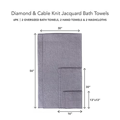 Texere 100% Organic Cotton Jacquard 650 GSM Premium Bath Towel Sets - Extra Absorbent Quick Dry and Plush, 2 Large Bath Towels, 2 Hand Towels, 2 Washcloths (Cable, Granite, 6 Piece) - color: Granite Gray (Cable)