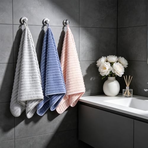 3-Piece Hand Bath Towels 14 X 29.6 Inchs, Quick-Dry Microfiber Washcloths with Hanging Loop, Soft & Absorbent Face Towels for Bathroom Kitchen Gym Travel - color: 1grey-1blue-1pink