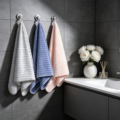 3-Piece Hand Bath Towels 14 X 29.6 Inchs, Quick-Dry Microfiber Washcloths with Hanging Loop, Soft & Absorbent Face Towels for Bathroom Kitchen Gym Travel - color: 1grey-1blue-1pink