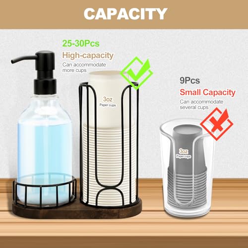 Country-Style Bathroom Cup Holder with 17 oz Reusable Mouthwash Dispenser, 2-Compartment 3oz Disposable Mouthwash Cup Storage Rack, Iron Bathroom Accessories - size: L