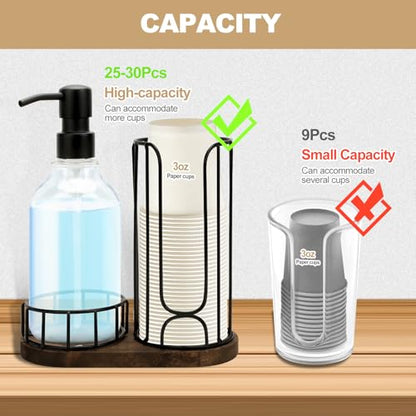Country-Style Bathroom Cup Holder with 17 oz Reusable Mouthwash Dispenser, 2-Compartment 3oz Disposable Mouthwash Cup Storage Rack, Iron Bathroom Accessories - size: L
