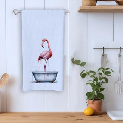 Flamingo Towels Funny Bathroom Towels Waffle Soft Dish Hand Towel Set of 2 - color: Colors