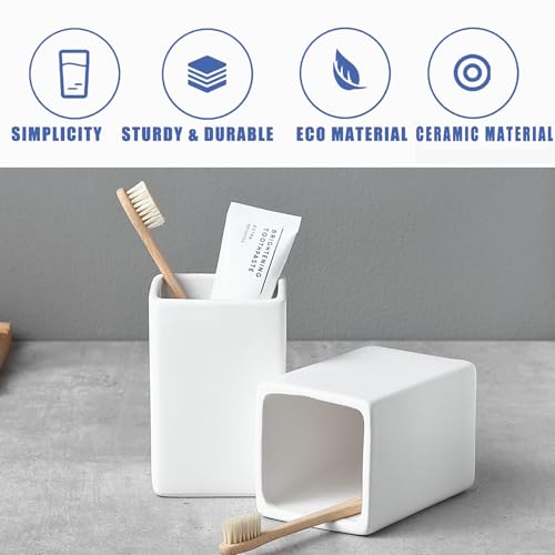 White Ceramic Toothbrush Holder - Square Bathroom Toothbrush Holder, Toothbrush Cup Holder Aesthetic Toothpaste Holder, Modern Family Size Toothbrush Organizer, Bathroom Tumbler Cup - color: White, size: 1pcs