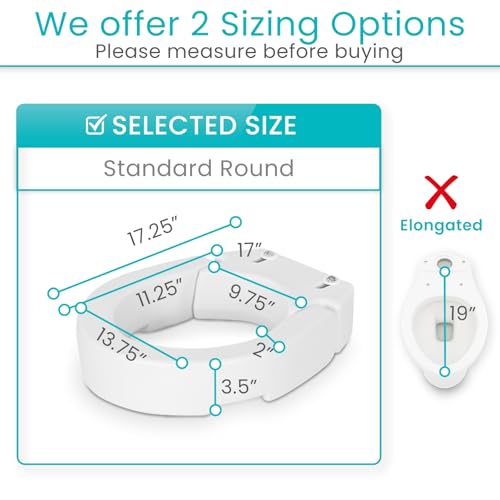 Vive Raised Toilet Seat (Standard, Adds 3.5 Inches) - Elevated Toilet Seat Riser & Extender for Seniors & Handicap - High Rise Toilet Extension for Elderly - Portable Commode Toilet Booster for Adults | Riser & Extender for Seniors & Handicap - High Rise