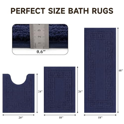 Pauwer Bathroom Rugs Sets 3 Piece, Plush Absorbent Bath Rug, Navy | Microfiber Bath Mat Set, Non Slip Washable, Quick Dry Floor Carprt, Soft U Shaped Toilet Mats For Bathroom Shower Sink - color: Navy