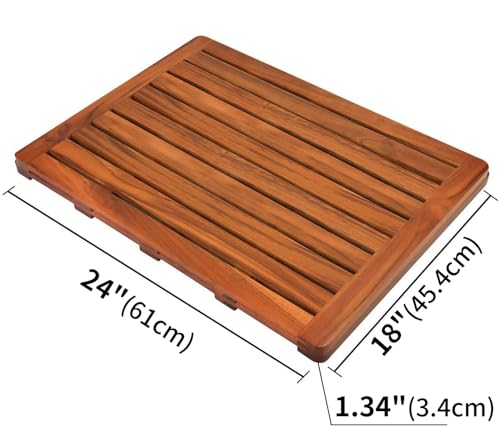 Utoplike (24"x18") Teak Wood Bath Mat, Shower Mats for Bathroom Large | Solid Wooden, with Non-Slip Pads, for Spa Home or Outdoor Inside Shower - size: 24" x 18" (Rectangular)
