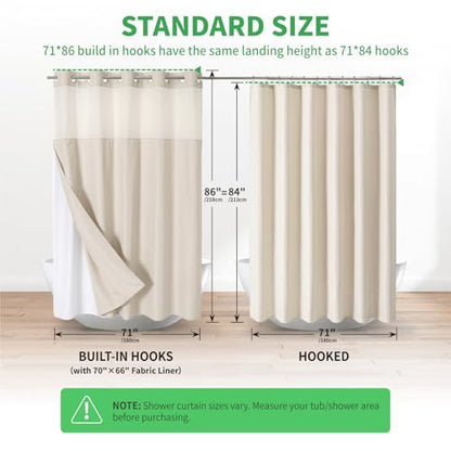 eachope Extra Long No Hooks Needed Linen Textured Shower Curtain with Snap-in Fabric Liner Set,Cream Hotel Luxury Decor Shower Curtains for Bathroom,Waterproof & Washable,71Wx86H | Extra Long,230GSM Thick Fabric,Hotel Luxury Decor,Mesh Top Window,Bottom M