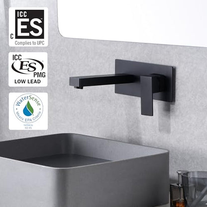 SUMERAIN Matte Black Wall Mount Bathroom Sink Faucet Lavatory Vessel Faucet, Brass Rough-in Valve Included - color: Matte Black, size: Right-Handed