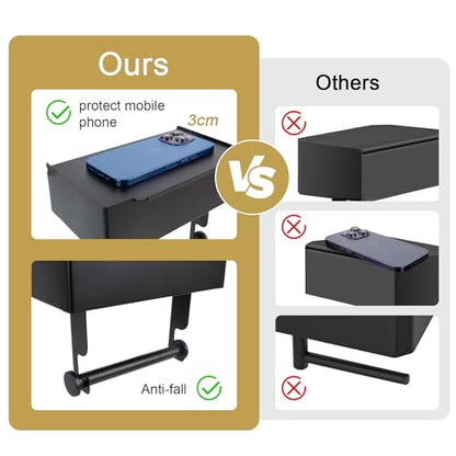 Matte Black Toilet Paper Storage Holder with Shelf for Wet Wipes, Sanitary Tampon, Trash Bags, Bathroom Wipes Holder Accessory Space Saver and Organizer