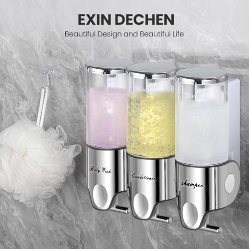 EXIN DECHEN Shampoo and Conditioner Dispenser(Triple x 16.9 oz,Clear) | Easy Installation,Wall-Mounted,Bottle Separable,Large Capacity,Shower Shampoo Conditioner Body Wash Dispenser for Bathroom - color: Clear