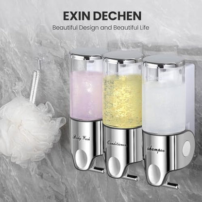 EXIN DECHEN Shampoo and Conditioner Dispenser(Triple x 16.9 oz,Clear) | Easy Installation,Wall-Mounted,Bottle Separable,Large Capacity,Shower Shampoo Conditioner Body Wash Dispenser for Bathroom - color: Clear