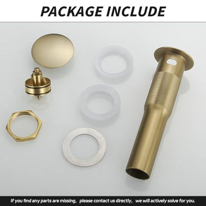 BWE Brushed Gold Bathroom Vessel Sink Drain Stopper with Overflow One Piece Pop Up Drain Assembly with Strainer for Bathroom Faucet Sink - color: Brushed Gold, size: With Overflow