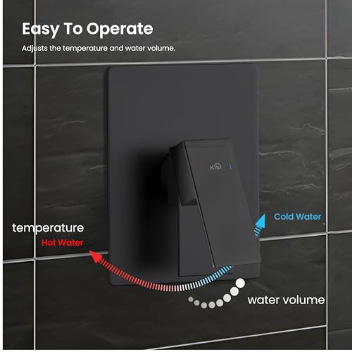 KIBI Cube 2-Function Wall Mounted Rain Shower Column | Bathroom Shower Faucet System with Solid Brass Rough-In Valve, 10" Rain Shower Head | Easy Temperature Control (Matte Black, KSC404) - color: Matte Black