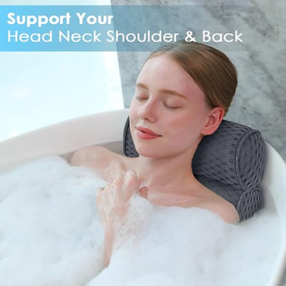 AEROiVi Luxury Bath Pillows for Tub Soft Mesh Strong 6 Suction Cups Gray | Bath Pillow with laundry bag head and neck support Relaxing Bath Washable Quick-Dry Bath Accessories Spa Gifts - color: Gray
