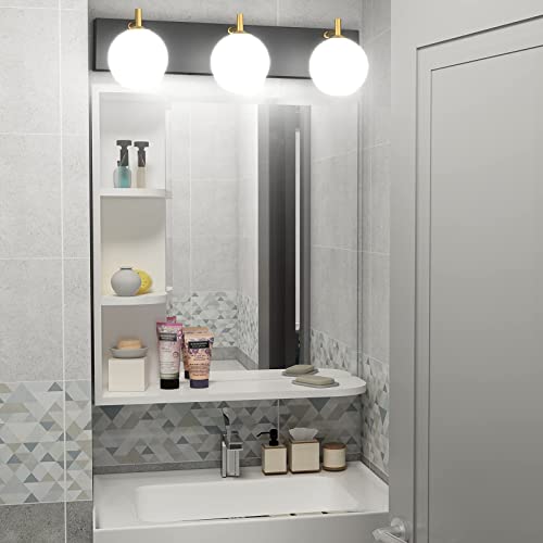 Aipsun Mid Century Modern Bathroom Vanity Light 3 Lights Milky White Glass Shades Black/Golden Bathroom Light Fixture(Exclude Bulb) - color: Black+Gold, size: 3 Lights