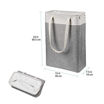Laundry Basket with Handles Beige&Grey-Slim Laundry Bin Collapsible Dirty Clothes Basket Narrow Laundry Bag Foldable Dirty Hamper for Camping, Dorms, Apartments - color: Beige-Grey