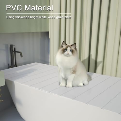 Foldable Bathtub Cover 62.99"x31.50", PVC Dust-Proof Insulation Tray with 11lb Load | Bath Board for Laptop & Wine, White Wood Grain, Fits Most Standard Tubs