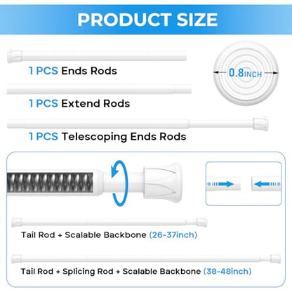 Tension Rod 28 to 48 inch, Adjustable Curtain Rods No Drilling Spring Rods Extendable Pressure DIY Tension Rod for Window Closet Kitchen, White - color: White, size: 28" to 48"-1Pc