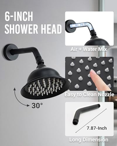 Dasan Antique Dual Rainfall Shower System, Matte Black, Complete Shower Fixture Combo, 9'' & 6'' Dual Rainfall Overhead Shower with Handheld, Valve & Trim Kit, AT3096C-MB - color: Matte Black