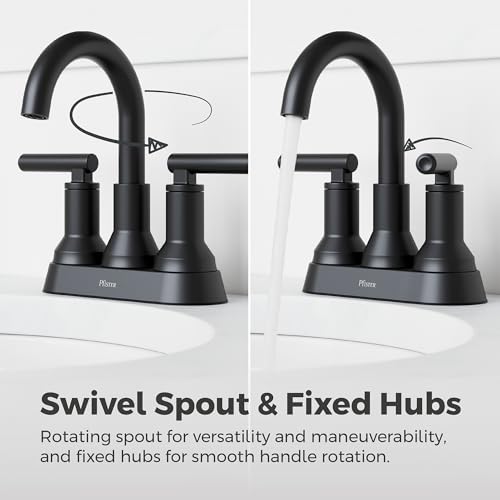 Pfister Capistrano 4 in Centerset 3-Hole Matte Black Bathroom Sink Faucet with 2-Handle Push & Seal Drain Technology WaterSense NSF Certified Vanity Faucet LF048CSOSDB - color: Spot Defense Matte Black, size: 1 Pack