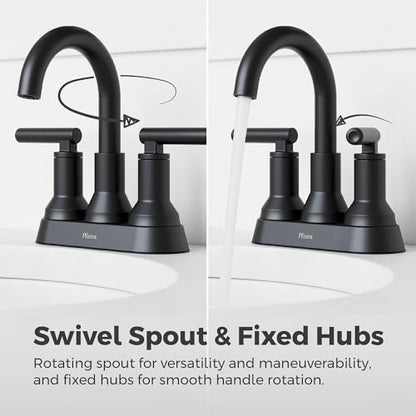 Pfister Capistrano 4 in Centerset 3-Hole Matte Black Bathroom Sink Faucet with 2-Handle Push & Seal Drain Technology WaterSense NSF Certified Vanity Faucet LF048CSOSDB - color: Spot Defense Matte Black, size: 1 Pack