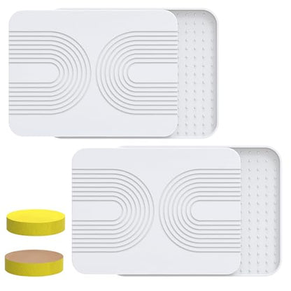 2 PCS Stone Dish Drying Mat ＆ Silicone Mat for Kitchen Counter – Diatomaceous Earth Bath Mat for Bathroom, 16.14"L×12.4"W×2 Quick Dry Mats for Dishes ,Bottles, Cups, Match Any Countertop(White) - color: White