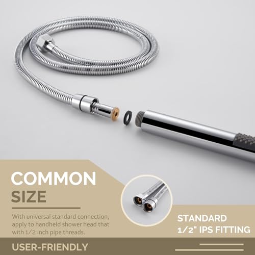 Angle Simple Flexible Handheld Shower Head Hose 59 Inches, 1/2" IPS, Chrome | Stainless Steel Bathroom Shower Hose Replacement, No Tangles - color: Chrome, size: 59 Inch