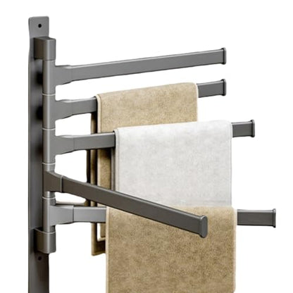 Wall Mounted 180° Swivel Multi-bar Towel Rack Towel Hanging Holder for Bathroom with Hook (Grey,5-Bar) - color: Grey, size: 5-Bar