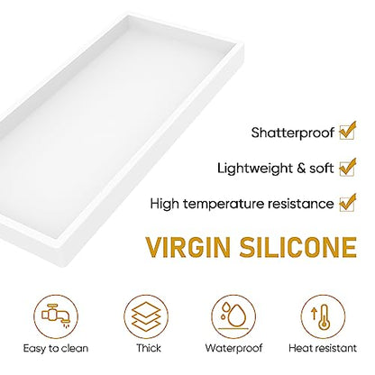 Bathroom Counter Tray,EG-SIPRO High-Grade Thickened Silicone Bathroom Vanity Tray,Shatterproof Durable Rectangle Bathroom Soap Dispenser Tray for Bathroom Countertop,White,Small+Large (EGTRAY) - color: White, size: 7.8" x 3.9" x 0.8" + 10.6" x 5.1" x 0.8"
