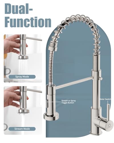 Kitchen Faucet, Commercial Kitchen Sink Faucets with Pull Down Sprayer, Stainless Steel Faucets for Kitchen Sinks, Dual Function Spray Head, Single Handle Spring Kitchen Faucets -Brushed Nickel - color: B-Brushed Nickel, style: Classic