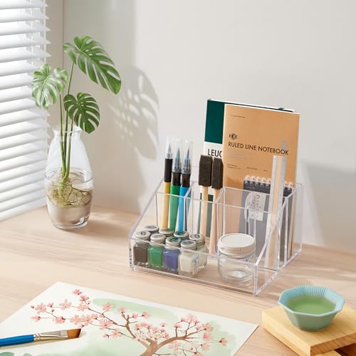 STORi Stackable Desk Organizer, Clear Pen Pencil Makeup Brush Holder for Desktops and Vanities, 6 Compartment Caddy (Made in USA) - style: Organizer Top