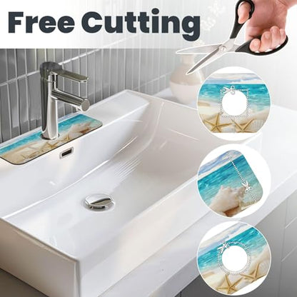Beach Starfish Seashell Shell Summer Kitchen Sink Splash Guard Faucet Mat Super Absorbent Fast Drying Mat Sink Gadgets-Fast Drying Pad Sink Mat For Kitchen Bathroom (15" X 5.5" ) - color: Beach Starfish Seashell