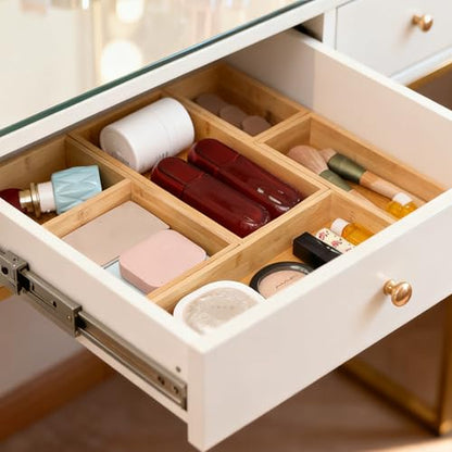 Vincona Bamboo Drawer Organizers Set, 5-Piece Multi-Use Wood Storage Organizers, Desk Drawer Tray for Kitchen, Bathroom, Office, Dresser, Bamboo Box Bin for Jewelry, Makeup, Junk, Gadgets - size: 6 Grids