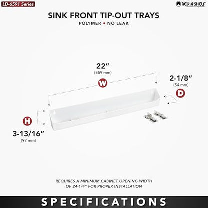 Rev-A-Shelf 22" Tip-Out Plastic Sink Tray for Kitchen and Bathroom Base Cabinets, Large Pullout Vanity Shelf Home Organizer, White, LD-6591-22-11-1 - size: 22 inches