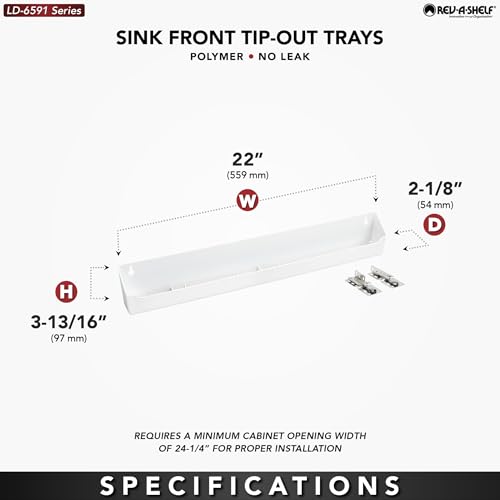 Rev-A-Shelf 22" Tip-Out Plastic Sink Tray for Kitchen and Bathroom Base Cabinets, Large Pullout Vanity Shelf Home Organizer, White, LD-6591-22-11-1 - size: 22 inches