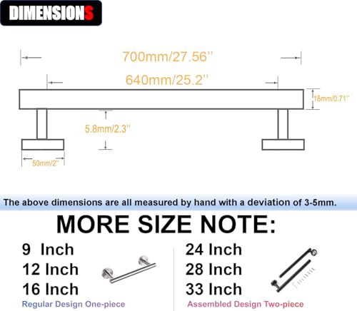 28 Inch Towel Bar 2 Pack for Bathroom 9/12/16/24/28/33 Inch Kitchen Hand Towel Holder Matted Black Stainless Steel 304 RUSTPROOF Wall Mount Towel Rod 2 of Pack (2, Matted Black, 28 Inch) - color: Matted Black, size: 28 Inch