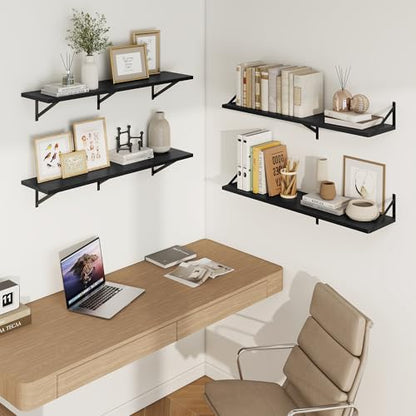 Deep Floating Shelves, 40'' x 10'' Black Wall Shelves Set of 2 | 10 Inch Deep Shelves with Heavy Duty Brackets, Rustic Wood Shelves for Bathroom Living Room, Engineered Wood, 40LBS - color: Black, size: 40W x 10D