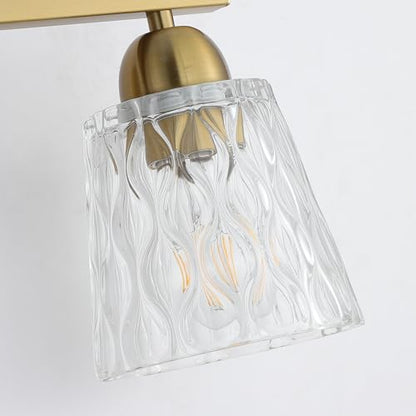 Mecgirn Stainless Steel Bathroom Vanity Light Over Mirror, 3 Light Brushed Gold Bathroom Light Fixtures with Textured Glass Shades, Modern Vanity Lighting Wall Mount - color: Brushed Gold, size: 3 Light
