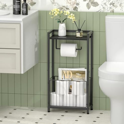 Freestanding Toilet Paper Holder with Storage Shelf | Bathroom Tissue Stand with Space for Phone, Tablet, and Magazines – All-in-One Toilet Roll Dispenser and Organizer - size: Standard