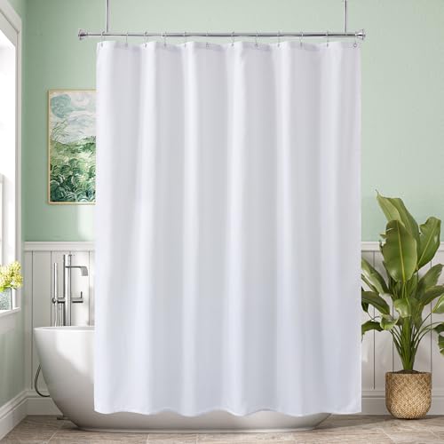 White Shower Curtain Liner 72x74 Inches, Fabric Shower Liner Cloth with Weighted Stones, Washable Shower Curtain and Liner 2-in-1, 120G Heavy Duty, 12 Grommet Holes - color: White, size: 72"W x 74"L (Pack of 1)