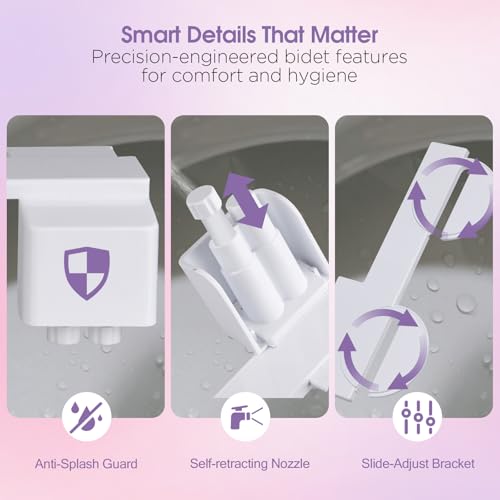 Jamini Ultra-Slim Detachable Bidet Attachment for Toilet – Non-Electric Cold Water, Self-Retraction Dual Nozzles, Step-less Pressure Dial, Dedicated Cleaning Mode, CA65 Certified - style: Signature Dial – Top