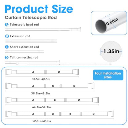 MEXAU 2 Pack Spring Tension Curtain Rods 31-62 In White Shower Curtain Rod | Adjustable Spring Tension Rods No Drilling for Window Closet Kitchen Wardrobe Bathroom, Non Slip Tension Rods ,7/8" Diameter - color: White-2P, size: 31-62 inch