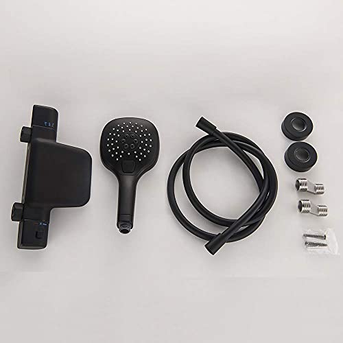 Wall Mounted Bathtub Faucet with Shower, Bath Shower Faucet System Mixer Thermostatic Mixer Taps Brass Shower Taps with Hand Shower and Shower Hose Set,Chrome,Black - color: Black