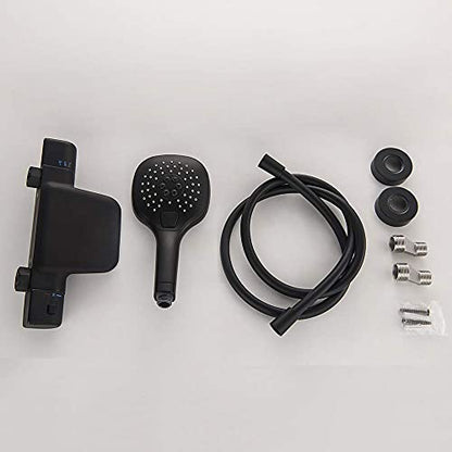 Wall Mounted Bathtub Faucet with Shower, Bath Shower Faucet System Mixer Thermostatic Mixer Taps Brass Shower Taps with Hand Shower and Shower Hose Set,Chrome,Black - color: Black