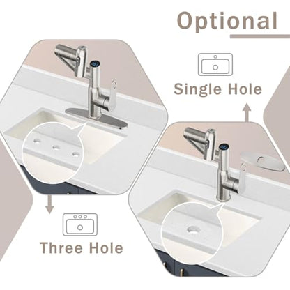 Rotatable Bath Faucet with Temp Display in Celsius, Single Hole Brushed Nickel and 3 Outlet Modes Faucet, Battery-Free - color: Brushed Nickel