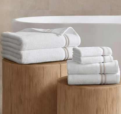 Madison Park Roan Border Cotton Bath Towel Set Absorbent, 6 Piece, Beige | Microfiber, Soft Pile, Machine Washable, OEKO-TEX Certified, Plush Bathroom Mat, Non Slip TPR Backing - color: Beige