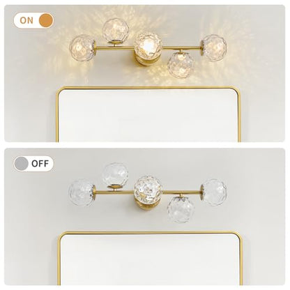 ALIYIQI LED Bathroom Vanity Light Fixtures,Brushed Gold Brass Bathroom Light Fixtures - color: Gold Hammered Glass, size: Integrated LED