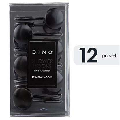 BINO | Shower Curtain Hooks - Matte Black- Set of 12 | Hooks Shower Curtain | Shower Curtain Rings Hooks | Rust Proof Shower Curtain Hooks | Bathroom Shower Hooks for Curtain | Bathroom Essentials - color: Matte Black