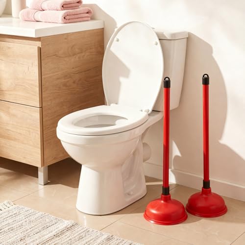 Reallnaive 24 Pack Toilet Plungers Bulk with 19.7 Inch Long Handle Force Suction Cup Rubber Plunger for Bathroom to Fix Clogged Toilets Drains (Red) - color: Red